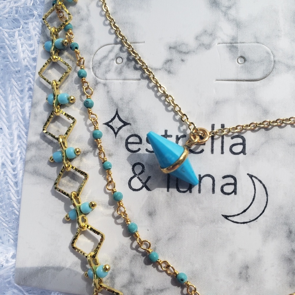 Boho Genuine Turquoise necklace set